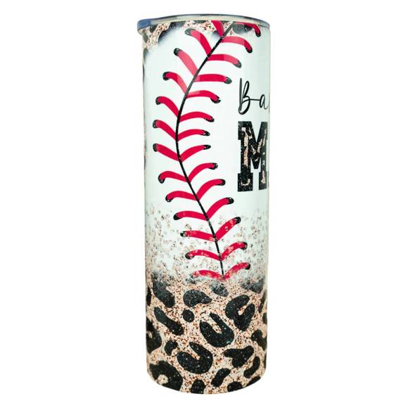 NEW WHITE LABEL baseball mama leopard tumbler in white - Picture 2 of 2